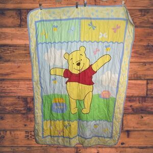 Vintage Winnie The Pooh Baby Toddler Bed Quilt- 38"X 56"